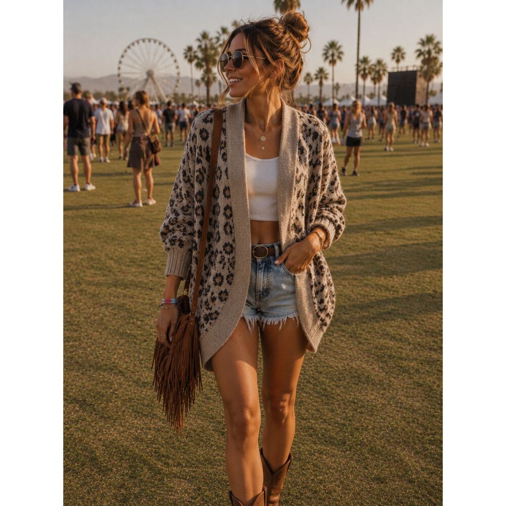 Leopard Anthropologie Louise Waterfall Sweater OS Akemi+ Kin